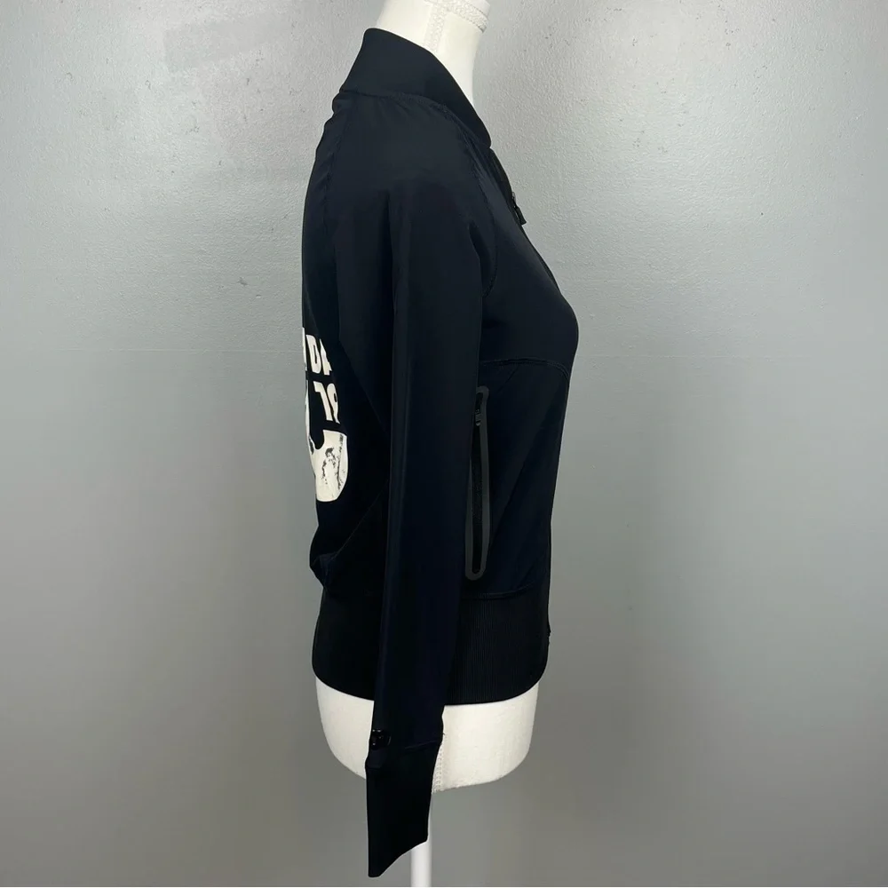 Jo + Jax black Restart full zip back logo jacket, size adult XXS.